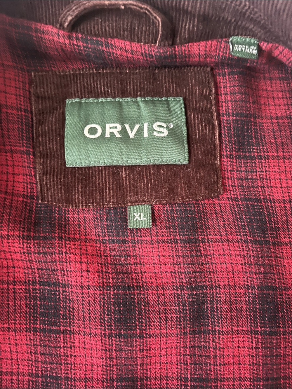 Orvis Heritage Canvas Barn Coat with Dark Brown Corduroy Collar & Plaid Lining - Picture 2 of 16